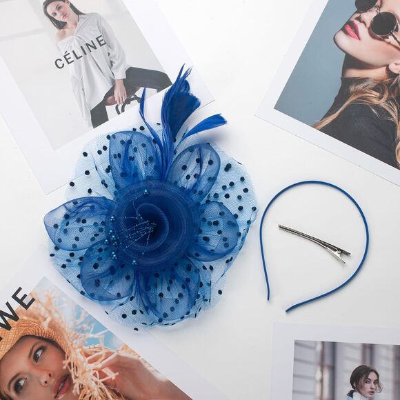 Blue Fascinators Hats For Women, Tea Party Headband Derby Hats For 8488 - Picture 6 of 7